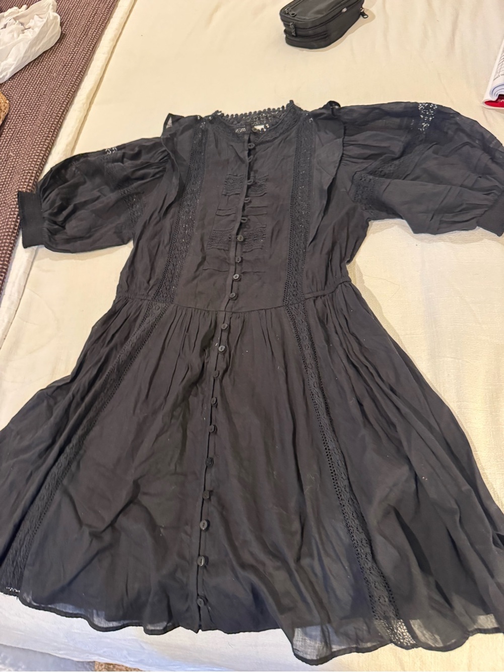 Mango Black Button-Front Puff Sleeve Mini Dress